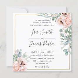 Rustik  Rosa Blommigt Eucalyptus Guld Bröllop Inbjudningar