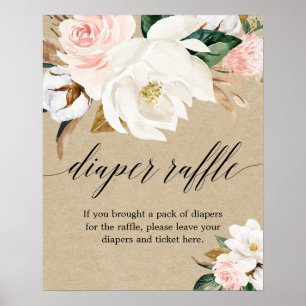 Rustik rosa blommigt Försämring av raffelskylt Poster