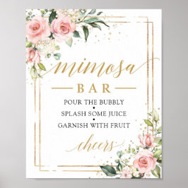 Rustik rosa blommigt guld boho mimosa pub tecken poster