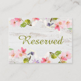Rustik Rosa Blommigt på White Wood Reserved Placeringskort