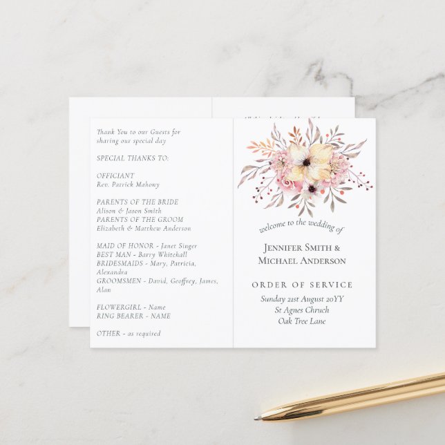 Rustik  Rosa Blommigt Sage Bröllop (Fram/Back In Situ)