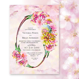 Rustik Rosa Blommigt Watercolor Bröllop Inbjudningar
