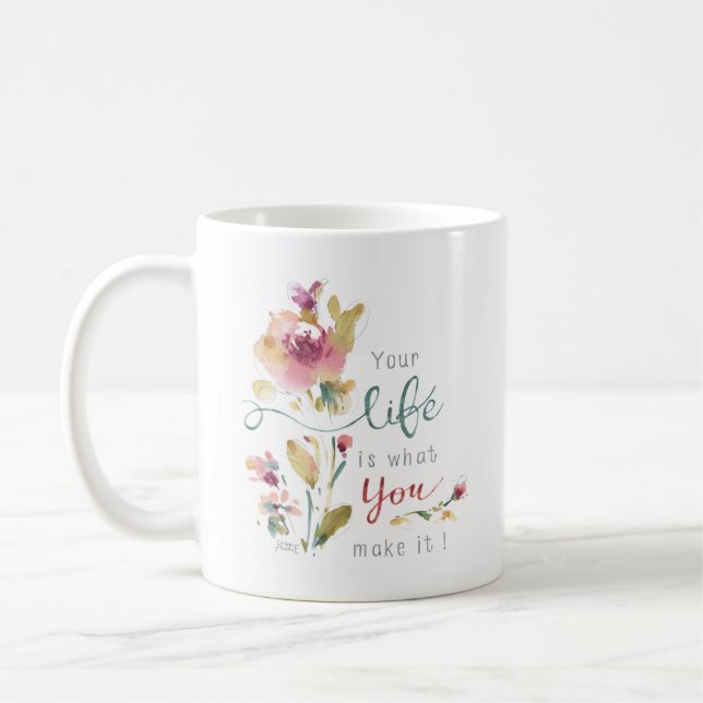 Rustik Rosa Botaniskt vattenfärgsoffert Kaffemugg (Vänster)