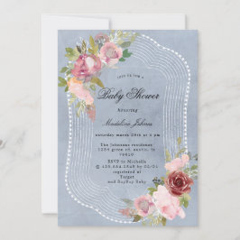 rustik rosa burgunder blommande baby shower inbjud