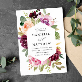 Rustik Rosa Burgundy och Lila Blommigt Bröllop Inbjudningar