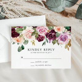 Rustik Rosa Burgundy och Lila Blommigt Bröllop OSA Kort