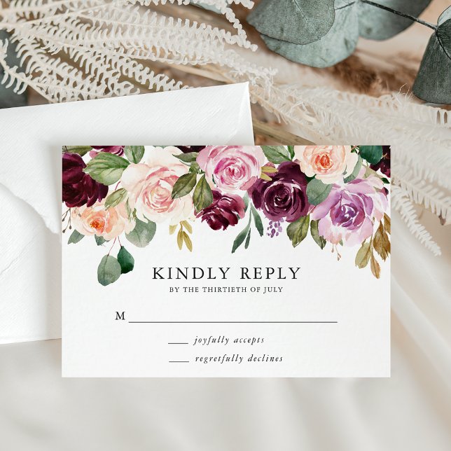 Rustik Rosa Burgundy och Lila Blommigt Bröllop OSA Kort (Skapare uppladdad)