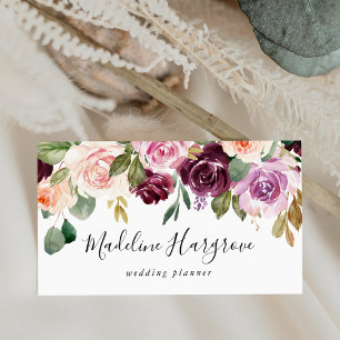 Rustik  Rosa Burgundy och Lila Blommigt Visitkort