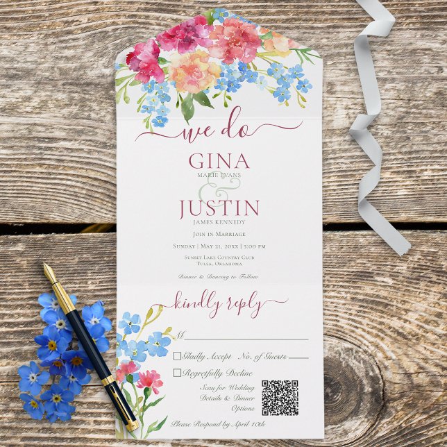 Rustik Rosa Carnations och glöm mig inte QR-kod (Skapare uppladdad)