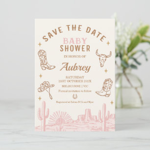 Rustik Rosa Cowgirl Baby Shower sparar datumkortet Inbjudningar