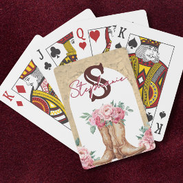 Rustik Rosa Cowgirl Initialbokstav Blommig Casinokort