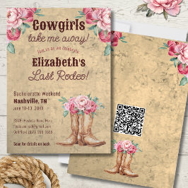 Rustik Rosa Cowgirl Sjungmöfest med QR-kod Inbjudningar
