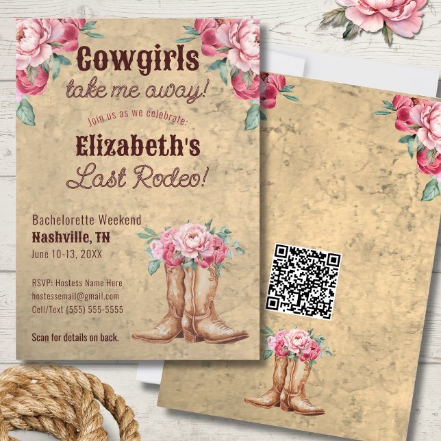 Rustik Rosa Cowgirl Sjungmöfest med QR-kod Inbjudningar (Skapare uppladdad)