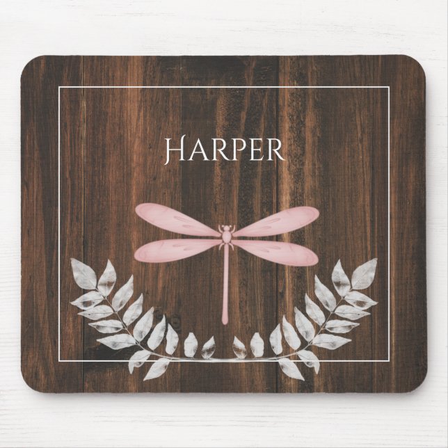 Rustik Rosa Dragonfly Personlig Mouse Pad Musmatta (Framsidan)