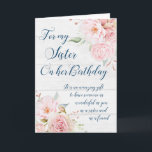 Rustik Rosa Flowers Sister Birthday Card Kort<br><div class="desc">Födelsedag för syster med vintage rosa vattenfärgblommor och tankfull vers.</div>