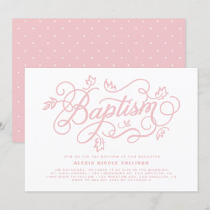 Rustik Rosa Foliage Lettering Baptism Inbjudningar
