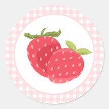 Rustik Rosa Gingham Jordgubb Sticker