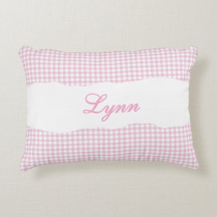 Rustik Rosa Gingham Personlig Namn Prydnadskudde
