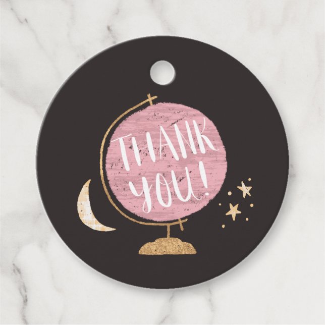 Rustik Rosa Globe Äventyr Theme Baby Shower Gåvor Etiketter (Framsida)