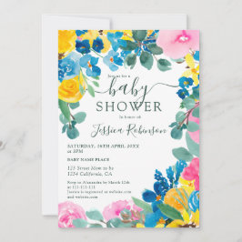 Rustik rosa grön blomsterfoto baby shower inbjudningar