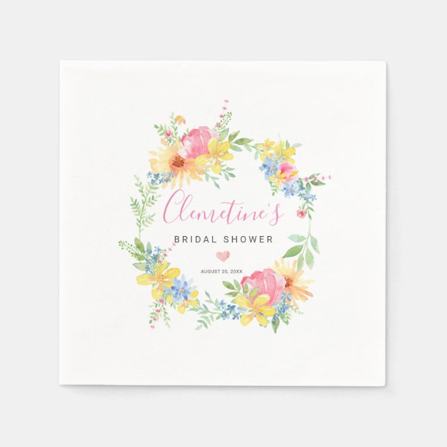 Rustik Rosa Gul Akvarell Blomma Pappersservett (Framsidan)
