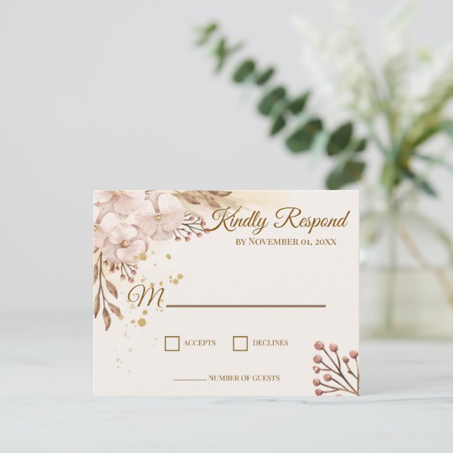 Rustik Rosa & Guld Blommig Boho RSVP-kort OSA Kort (Stående Fram)