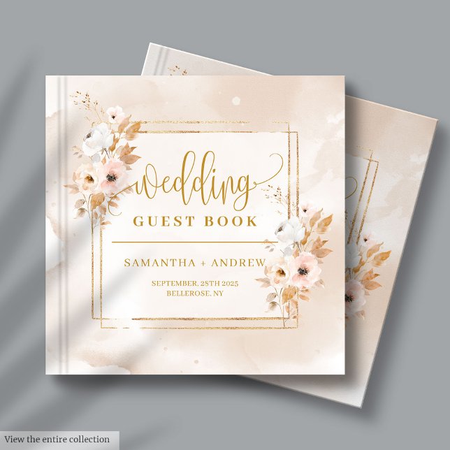 Rustik  Rosa Guld Fall Wedding Guest Bok (Rustic Blush Pink Gold Fall Wedding Guest Book)