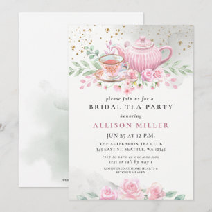 Rustik Rosa Guld Tea Party Möhippa Inbjudningar