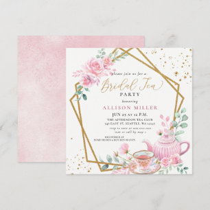 Rustik Rosa Guld Tea Party Möhippa Inbjudningar