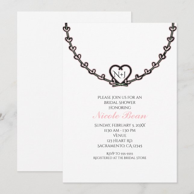 Rustik Rosa Hjärtliga Vin Bröllopsduschfest Inbjudningar (Fram/baksida)