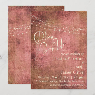 Rustik Rosa & Jute Vintage Typografi Bröllop 2b Inbjudningar