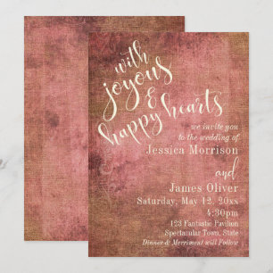 Rustik Rosa & Jute Vintage Typografi Bröllop 3 Inbjudningar
