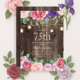 Rustik Rosa Lila blommor String Ljus 75:e Inbjudningar