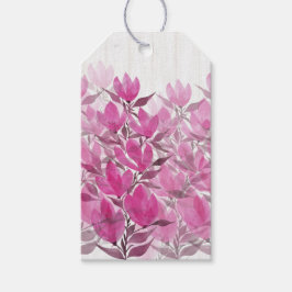 Rustik Rosa Magnolia Akvarellkonst Presentetikett
