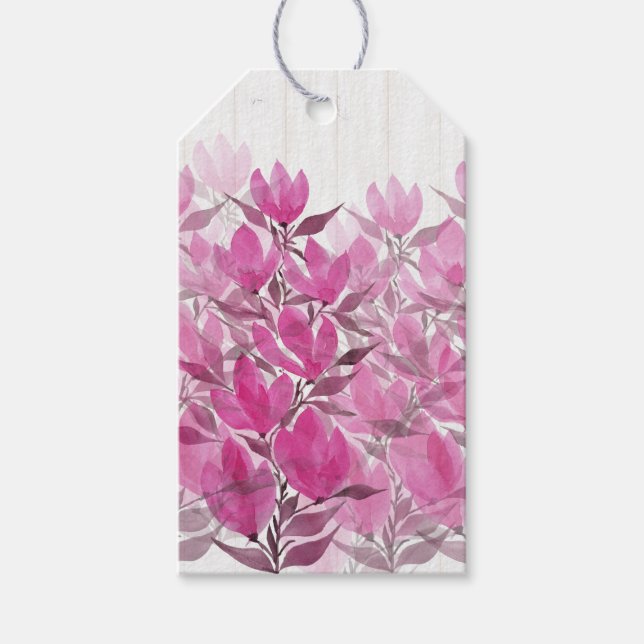 Rustik Rosa Magnolia Akvarellkonst Presentetikett (Framsidan)