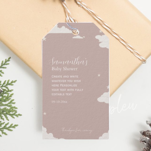 Rustik Rosa Minimal Moln baby shower Presentetikett (Skapare uppladdad)