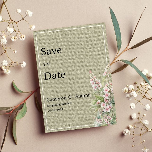 Rustik rosa mint botanisk blommigt Spara datum Inbjudningar (Rustic pink mint botanical floral Save the Date)