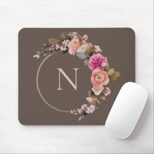 Rustik Rosa Monogram Blommigt Guld  Musmatta