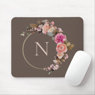 Rustik Rosa Monogram Blommigt Guld Musmatta