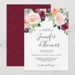 Rustik Rosa och Burgundy Blommigt Bröllop Inbjudningar