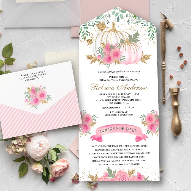 Rustik Rosa och Guld Blommig Pumpa Bebisbyte (Skapare uppladdad)