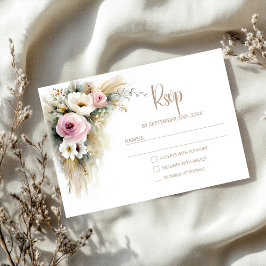 Rustik rosa och vit blomsterbröllop RSVP OSA Kort