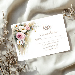 Rustik rosa och vit blomsterbröllop RSVP OSA Kort