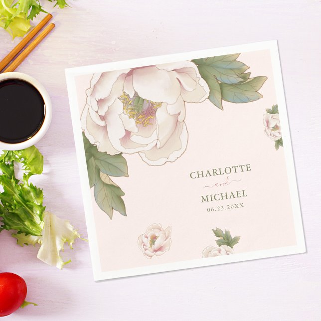 Rustik  Rosa Peony Ro Blommigt Bröllop Napkin Pappersservett (Skapare uppladdad)