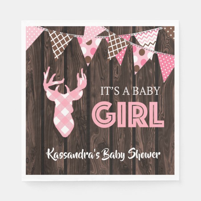 Rustik Rosa Play Hjort Baby Shower Lunch Napkin Pappersservett (Framsidan)