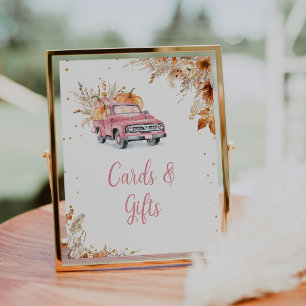 Rustik Rosa Pumpkin Lastbil Baby Shower Sign Fototryck
