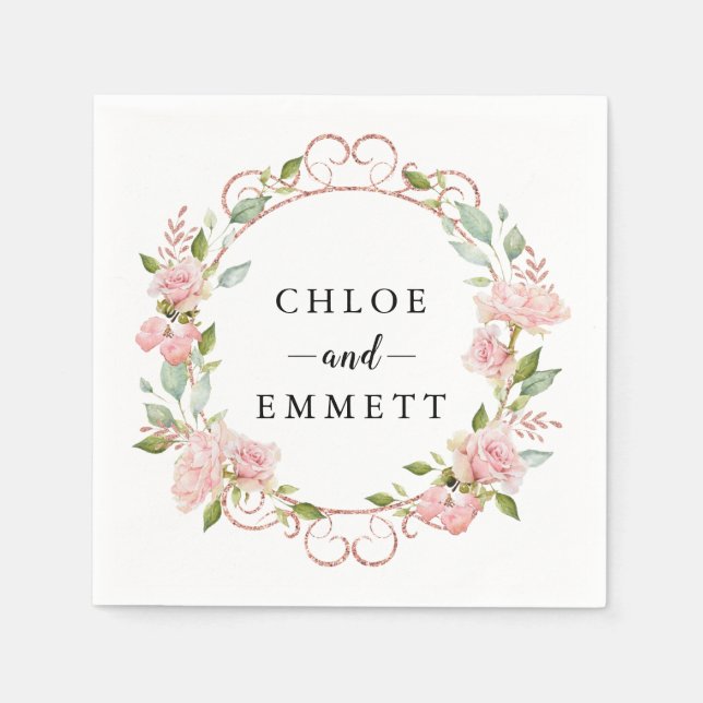 Rustik  Rosa ros-andedräkt Pappersservett (Framsidan)