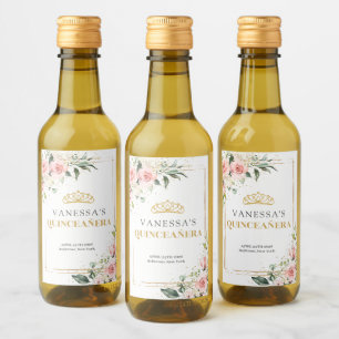 Rustik rosa ros eucalyptus Quinceañera Vinetikett