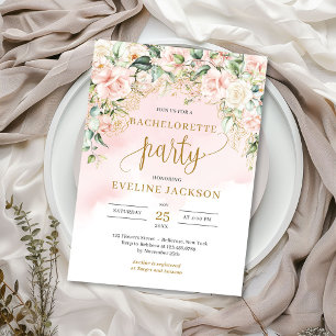 Rustik  rosa ros guld-bachelorette-parti inbjudningar