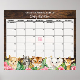 Rustik Rosa Safari Baby Förlossningsdatum Kalender Poster